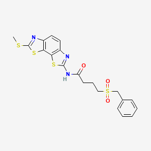 molecular formula C20H19N3O3S4 B2593576 4-(苯甲酰磺酰基)-N-(7-(甲硫基)苯并[1,2-d:4,3-d']双(噻唑)-2-基)丁酰胺 CAS No. 922467-06-9