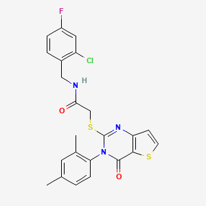 molecular formula C23H19ClFN3O2S2 B2593584 N-(2-氯-4-氟苄基)-2-{[3-(2,4-二甲苯基)-4-氧代-3,4-二氢噻吩并[3,2-d]嘧啶-2-基]硫代}乙酰胺 CAS No. 1260914-97-3