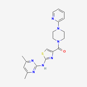 molecular formula C19H21N7OS B2593635 (2-((4,6-Dimethylpyrimidin-2-yl)amino)thiazol-4-yl)(4-(pyridin-2-yl)piperazin-1-yl)methanone CAS No. 1251576-11-0