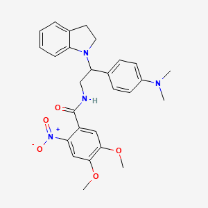 molecular formula C27H30N4O5 B2593638 N-(2-(4-(二甲氨基)苯基)-2-(吲哚啉-1-基)乙基)-4,5-二甲氧基-2-硝基苯甲酰胺 CAS No. 897620-22-3