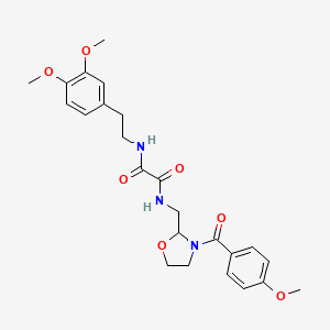 molecular formula C24H29N3O7 B2593677 N1-(3,4-dimethoxyphenethyl)-N2-((3-(4-methoxybenzoyl)oxazolidin-2-yl)methyl)oxalamide CAS No. 874805-22-8