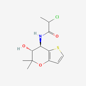 molecular formula C12H16ClNO3S B2593686 2-Chloro-N-[(6R,7R)-6-hydroxy-5,5-dimethyl-6,7-dihydrothieno[3,2-b]pyran-7-yl]propanamide CAS No. 2411183-27-0