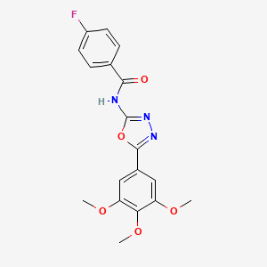 molecular formula C18H16FN3O5 B2593692 4-fluoro-N-(5-(3,4,5-trimethoxyphenyl)-1,3,4-oxadiazol-2-yl)benzamide CAS No. 891117-08-1