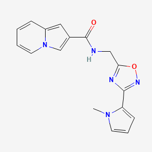 molecular formula C17H15N5O2 B2593709 N-((3-(1-methyl-1H-pyrrol-2-yl)-1,2,4-oxadiazol-5-yl)methyl)indolizine-2-carboxamide CAS No. 2034440-60-1
