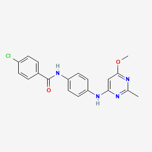 molecular formula C19H17ClN4O2 B2593729 4-cloro-N-(4-((6-metoxi-2-metilpirimidin-4-il)amino)fenil)benzamida CAS No. 946302-71-2