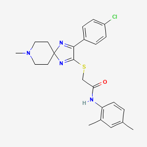 molecular formula C24H27ClN4OS B2593735 2-((3-(4-chlorophenyl)-8-methyl-1,4,8-triazaspiro[4.5]deca-1,3-dien-2-yl)thio)-N-(2,4-dimethylphenyl)acetamide CAS No. 1189695-61-1