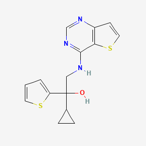 molecular formula C15H15N3OS2 B2593738 1-Cyclopropyl-2-(thieno[3,2-d]pyrimidin-4-ylamino)-1-thiophen-2-ylethanol CAS No. 2380180-59-4