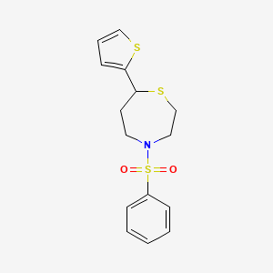 molecular formula C15H17NO2S3 B2593756 4-(苯磺酰基)-7-(噻吩-2-基)-1,4-噻氮杂环 CAS No. 1705220-05-8