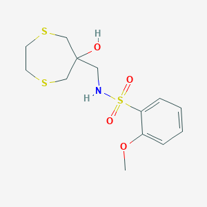 molecular formula C13H19NO4S3 B2593775 N-[(6-Hydroxy-1,4-dithiepan-6-yl)methyl]-2-methoxybenzenesulfonamide CAS No. 2415541-51-2