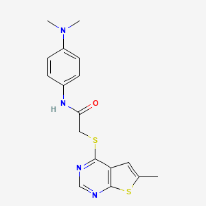 molecular formula C17H18N4OS2 B2593785 N-(4-(dimethylamino)phenyl)-2-((6-methylthieno[2,3-d]pyrimidin-4-yl)thio)acetamide CAS No. 878696-80-1
