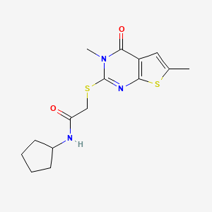 molecular formula C15H19N3O2S2 B2593803 N-环戊基-2-(3,6-二甲基-4-氧代噻吩并[2,3-d]嘧啶-2-基)硫代乙酰胺 CAS No. 876901-61-0