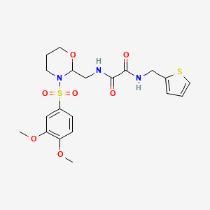molecular formula C20H25N3O7S2 B2593806 N1-((3-((3,4-二甲氧基苯基)磺酰基)-1,3-恶唑烷-2-基)甲基)-N2-(噻吩-2-基甲基)草酰胺 CAS No. 872976-29-9