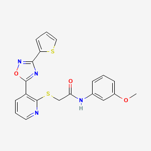 molecular formula C20H16N4O3S2 B2593811 N-(3-methoxyphenyl)-2-((3-(3-(thiophen-2-yl)-1,2,4-oxadiazol-5-yl)pyridin-2-yl)thio)acetamide CAS No. 1251618-73-1