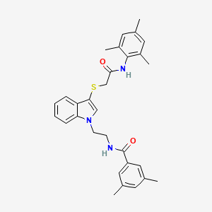 molecular formula C30H33N3O2S B2593816 N-(2-(3-((2-(间甲苯胺)-2-氧代乙基)硫代)-1H-吲哚-1-基)乙基)-3,5-二甲基苯甲酰胺 CAS No. 851715-04-3