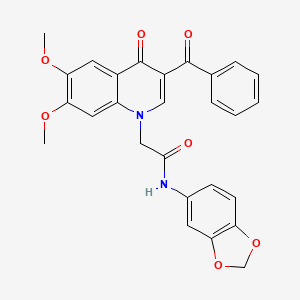 molecular formula C27H22N2O7 B2593825 N-(1,3-benzodioxol-5-yl)-2-(3-benzoyl-6,7-dimethoxy-4-oxoquinolin-1-yl)acetamide CAS No. 866589-98-2