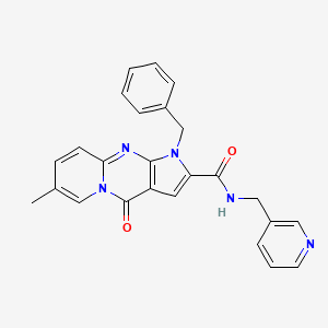 molecular formula C25H21N5O2 B2593831 1-benzyl-7-méthyl-4-oxo-N-(pyridin-3-ylméthyl)-1,4-dihydropyrido[1,2-a]pyrrolo[2,3-d]pyrimidine-2-carboxamide CAS No. 900893-37-0