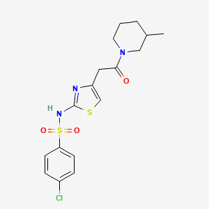 molecular formula C17H20ClN3O3S2 B2593845 4-chloro-N-(4-(2-(3-methylpiperidin-1-yl)-2-oxoethyl)thiazol-2-yl)benzenesulfonamide CAS No. 922133-10-6