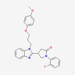 molecular formula C27H26FN3O3 B2593851 1-(2-fluorophenyl)-4-{1-[3-(4-methoxyphenoxy)propyl]-1H-benzimidazol-2-yl}pyrrolidin-2-one CAS No. 847396-16-1