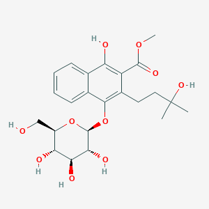 molecular formula C23H30O10 B2593859 2-Naphthalenecarboxylic acid, 4-(D-glucopyranosyloxy)-1-hydroxy-3-(3-hydroxy-3-methylbutyl)-, methyl ester CAS No. 125906-48-1