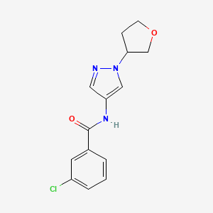 molecular formula C14H14ClN3O2 B2593868 3-chloro-N-(1-(tetrahydrofuran-3-yl)-1H-pyrazol-4-yl)benzamide CAS No. 1797894-93-9
