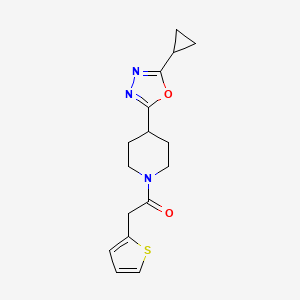 molecular formula C16H19N3O2S B2593886 1-(4-(5-Cyclopropyl-1,3,4-oxadiazol-2-yl)piperidin-1-yl)-2-(thiophen-2-yl)ethanone CAS No. 1210171-14-4