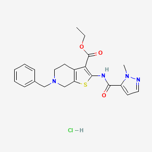 molecular formula C22H25ClN4O3S B2593888 盐酸乙基6-苄基-2-(1-甲基-1H-吡唑-5-甲酰胺)-4,5,6,7-四氢噻吩并[2,3-c]吡啶-3-甲酸酯 CAS No. 1185033-65-1
