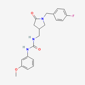 molecular formula C20H22FN3O3 B2593890 1-((1-(4-Fluorobenzyl)-5-oxopyrrolidin-3-yl)methyl)-3-(3-methoxyphenyl)urea CAS No. 946269-26-7