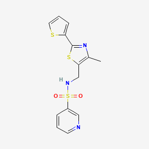 molecular formula C14H13N3O2S3 B2593911 N-((4-methyl-2-(thiophen-2-yl)thiazol-5-yl)methyl)pyridine-3-sulfonamide CAS No. 1396857-20-7