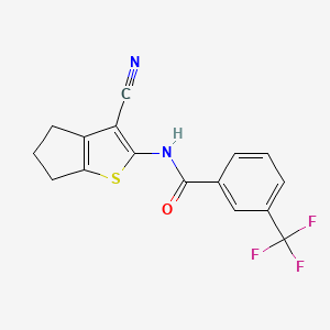 molecular formula C16H11F3N2OS B2593921 N-(3-cyano-5,6-dihydro-4H-cyclopenta[b]thiophen-2-yl)-3-(trifluoromethyl)benzamide CAS No. 392238-68-5
