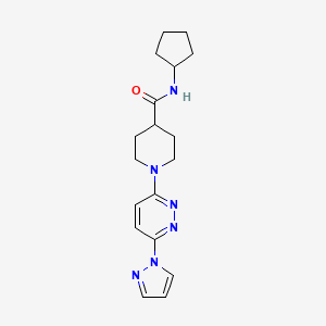 molecular formula C18H24N6O B2593922 1-(6-(1H-pyrazol-1-yl)pyridazin-3-yl)-N-cyclopentylpiperidine-4-carboxamide CAS No. 1286706-64-6