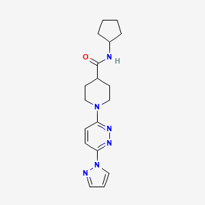 molecular formula C18H24N6O B2593922 1-(6-(1H-ピラゾール-1-イル)ピリダジン-3-イル)-N-シクロペンチルピペリジン-4-カルボキサミド CAS No. 1286706-64-6