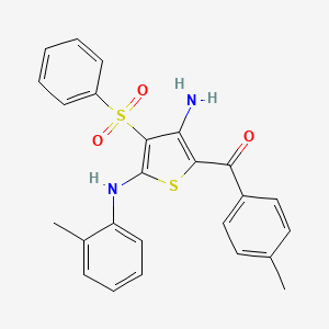molecular formula C25H22N2O3S2 B2593927 (3-Amino-4-(phenylsulfonyl)-5-(o-tolylamino)thiophen-2-yl)(p-tolyl)methanone CAS No. 890818-94-7