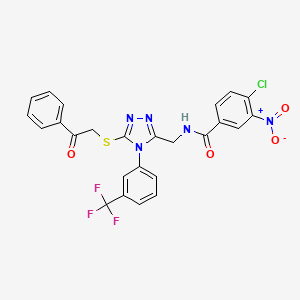 molecular formula C25H17ClF3N5O4S B2593944 4-chloro-3-nitro-N-((5-((2-oxo-2-phenylethyl)thio)-4-(3-(trifluoromethyl)phenyl)-4H-1,2,4-triazol-3-yl)methyl)benzamide CAS No. 391939-07-4