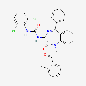 N-(2,5-diaza-2-(2-(2-methylphenyl)-2-oxoethyl)-3-oxo-6-phenylbicyclo[5.4.0]undeca-1(7),5,8,10-tetraen-4-yl)((2,6-dichlorophenyl)amino)formamide