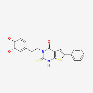 molecular formula C22H20N2O3S2 B2593963 3-[2-(3,4-dimethoxyphenyl)ethyl]-6-phenyl-2-sulfanylthieno[2,3-d]pyrimidin-4(3H)-one CAS No. 590352-93-5