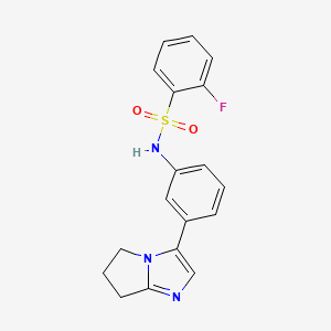 molecular formula C18H16FN3O2S B2593981 N-(3-(6,7-dihydro-5H-pyrrolo[1,2-a]imidazol-3-yl)phenyl)-2-fluorobenzenesulfonamide CAS No. 1797289-84-9