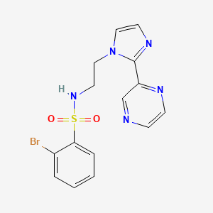 molecular formula C15H14BrN5O2S B2593988 2-bromo-N-(2-(2-(pyrazin-2-yl)-1H-imidazol-1-yl)ethyl)benzenesulfonamide CAS No. 2034501-64-7