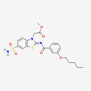 molecular formula C22H25N3O6S2 B2593989 (Z)-2-(2-((3-ペンチロキシベンゾイル)イミノ)-6-スルファモイルベンゾ[d]チアゾール-3(2H)-イル)酢酸メチル CAS No. 865199-04-8