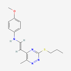 molecular formula C16H20N4OS B2594013 4-甲氧基-N-(2-(6-甲基-3-(丙硫基)-1,2,4-三嗪-5-基)乙烯基)苯胺 CAS No. 477866-26-5