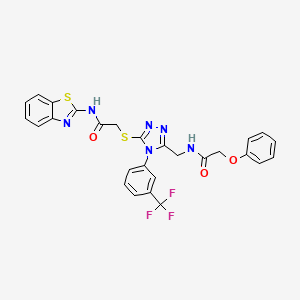 molecular formula C27H21F3N6O3S2 B2594024 N-(benzo[d]thiazol-2-yl)-2-((5-((2-phenoxyacetamido)methyl)-4-(3-(trifluoromethyl)phenyl)-4H-1,2,4-triazol-3-yl)thio)acetamide CAS No. 389071-70-9