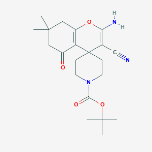 tert-butyl 2-amino-3-cyano-7,7-dimethyl-5-oxo-5,6,7,8-tetrahydro-1'H-spiro[chromene-4,4'-piperidine]-1'-carboxylate