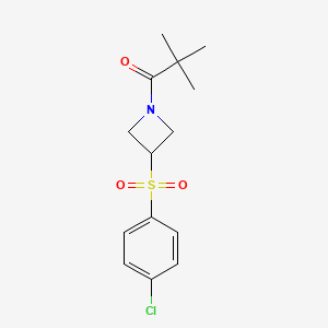 molecular formula C14H18ClNO3S B2594040 1-(3-((4-Chlorophenyl)sulfonyl)azetidin-1-yl)-2,2-dimethylpropan-1-one CAS No. 1448064-88-7