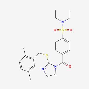 4-(2-((2,5-dimethylbenzyl)thio)-4,5-dihydro-1H-imidazole-1-carbonyl)-N,N-diethylbenzenesulfonamide