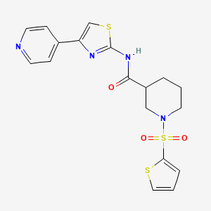 molecular formula C18H18N4O3S3 B2594070 N-(4-(pyridin-4-yl)thiazol-2-yl)-1-(thiophen-2-ylsulfonyl)piperidine-3-carboxamide CAS No. 921846-60-8