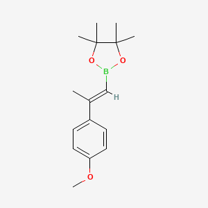 molecular formula C16H23BO3 B2594082 (E)-1-(4,4,5,5-Tetramethyl-1,3,2-dioxaborolane-2-yl)-2-(4-methoxyphenyl)-1-propene CAS No. 1398771-24-8