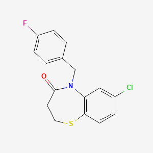 molecular formula C16H13ClFNOS B2594083 7-クロロ-5-(4-フルオロベンジル)-2,3-ジヒドロ-1,5-ベンゾチアゼピン-4(5H)-オン CAS No. 341967-91-7