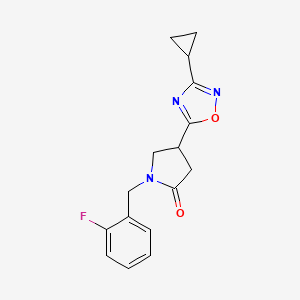 molecular formula C16H16FN3O2 B2594085 4-(3-Cyclopropyl-1,2,4-oxadiazol-5-yl)-1-(2-fluorobenzyl)pyrrolidin-2-one CAS No. 1170302-30-3