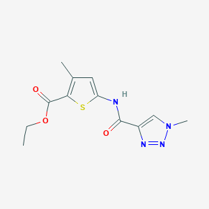 molecular formula C12H14N4O3S B2594089 ethyl 3-methyl-5-(1-methyl-1H-1,2,3-triazole-4-carboxamido)thiophene-2-carboxylate CAS No. 2034509-55-0