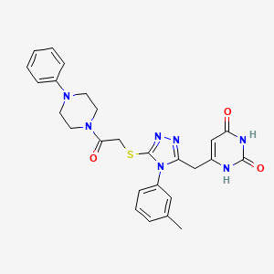 molecular formula C26H27N7O3S B2594092 6-((5-((2-oxo-2-(4-phenylpiperazin-1-yl)ethyl)thio)-4-(m-tolyl)-4H-1,2,4-triazol-3-yl)methyl)pyrimidine-2,4(1H,3H)-dione CAS No. 896677-18-2