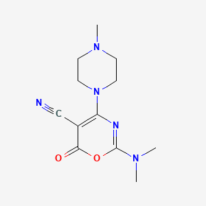 molecular formula C12H17N5O2 B2594093 2-(二甲氨基)-4-(4-甲基哌嗪基)-6-氧代-6H-1,3-恶嗪-5-腈 CAS No. 477853-42-2